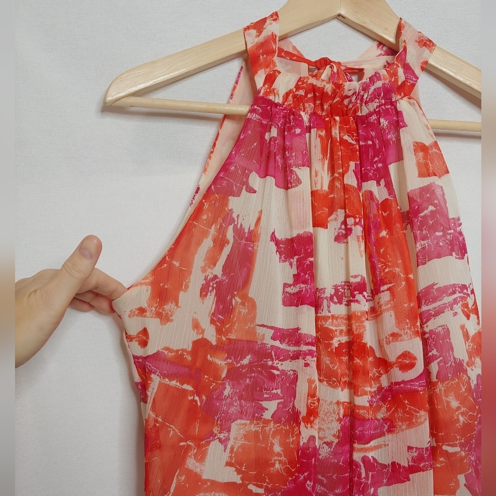 McGinn Sleeveless Halter Neck Blouse Top Peplum Pink Cream Orange Size 6 - Picture 5 of 10